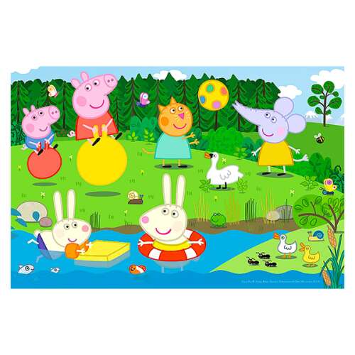 Puzzle Trefl Peppa Pig 60 elementów, przedstawiające Peppę Pig i jej przyjaciół bawiących się w parku