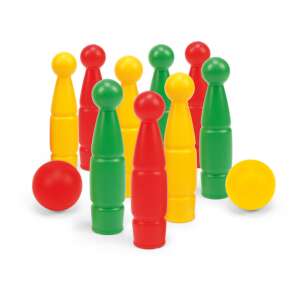 Set de bowling Wader, 9 piese, roșu, galben, verde, pini și bile - Jocuri de îndemânare în aer liber