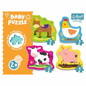 Trefl 4in1 Baby Puzzle - Set Animale de fermă, cu puzzle-uri cu cai, pui, vaci și porci - Trefl Puzzle