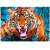Close up of the completed Trefl Crazy Shapes 600 piece jigsaw puzzle, tiger in water