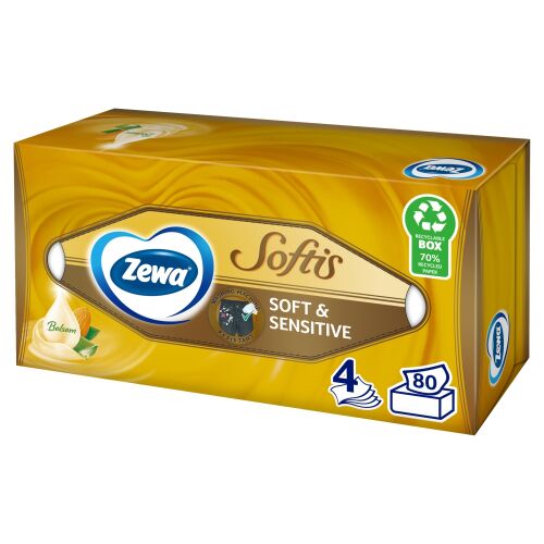 Zewa Softis Soft&amp;Sensitive 4-слойна хартиена кърпичка в кутия 80 бр.