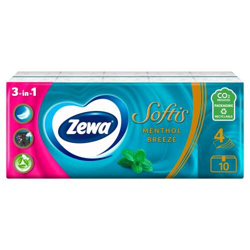 Zewa Softis 4 rétegű Papír zsebkendő - Menthol Breeze 10x9db
