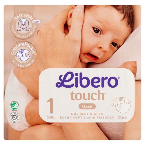 Pelene Libero Touch Newborn Veličina 1 (2-5kg), 22 komada, mekane i nježne za kožu