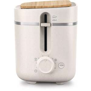 Philips HD 2640/10 Eco Conscious Edition Toaster, white, with wooden lid, front view - Toaster and Blender