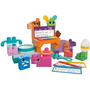 Interaktywna zabawka Mattel Mega Bloks Musical Farm Band z ksylofonem, bębnami, dzwonkami, grzechotką, guiro, clackersami, piszczałką i kastanietami - Mattel