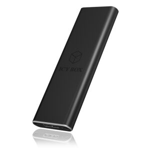 Obudowa dysku IcyBox IB-183M2 M.2 SSD, czarna, widok z przodu z portem USB - RaidSonic