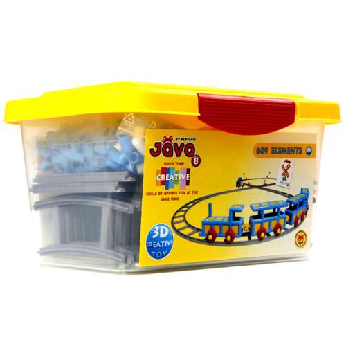 Set de construcție Java 8 de la Peppino, 609 piese într-un recipient galben