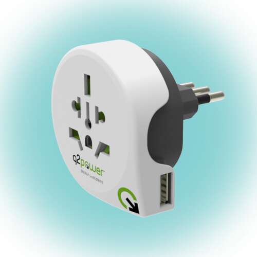 Q2power World to Italy USB Adapter podróżny z ładowarką USB, biały i zielony