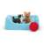 Schleich Farm World Cat Bed with Kittens, two kittens playing in a blue cat bed with a red yarn ball