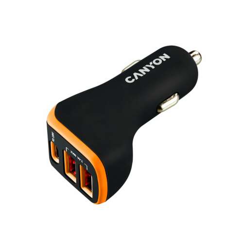Canyon CNE-CCA08BO KFZ-Ladegerät mit 3 Anschlüssen: USB-C und zwei USB-A