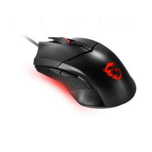 MSI Clutch GM08 USB Gaming Mouse, black, red LED, angled view - Computers and Accessory