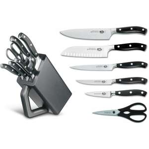 Victorinox Grand Maître 6 darabos késkészlet fekete nyéllel, beleértve a séfkés, steak kés, hámozó kés, Santoku kés és konyhai olló - Victorinox