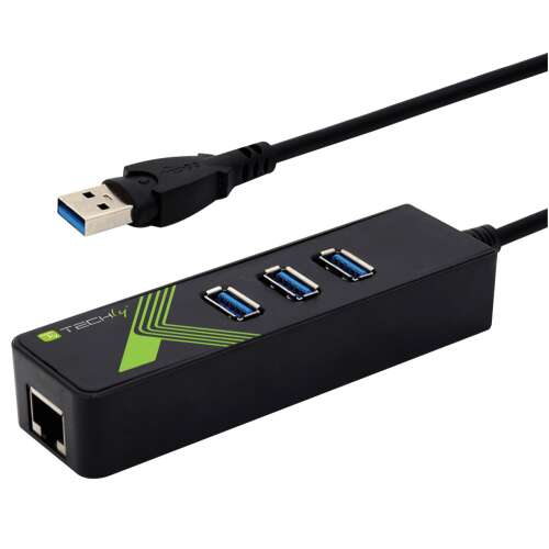 Techly IDATA USB-ETGIGA-3U2 USB 3.0 Hub Gigabit adapterrel, 3 portos USB hub Gigabit Ethernet adapterrel, Techly USB hub Gigabit adapterrel, USB hub Gigabit Ethernettel, 3 portos USB hub, USB hub, Techly USB hub
