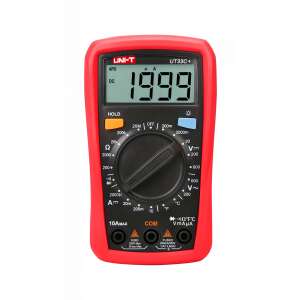 Uni-T UT33C+ Digital-Multimeter, rot und schwarz, mit großem Display und Drehknopf zur Auswahl der Messmodi - Multimeter