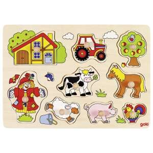 Puzzle din lemn cu mânere Goki - Fermă 72116129 Puzzle pentru copii