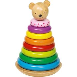 Turn multicolor de stivuire cu ursuleț - Set îndemănare din lemn - Goki 72116136 Jocuri si jucării educative