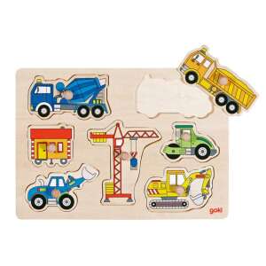 Puzzle din lemn cu mâner - Construcţie - Goki 72116225 Puzzle pentru copii