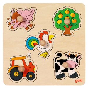 Puzzle din lemn cu mâner - fermă - Goki 131797095 - Puzzle pentru copii