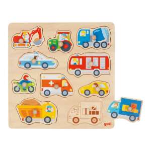 Puzzle din lemn cu mâner - autovehicule - Goki 72116248 Puzzle pentru copii
