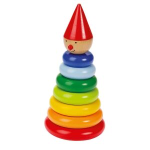 Goki Clown Stacking Tower Toy - 8 pieces, wooden ring stacker for toddlers - Goki Developmental Toy for Baby