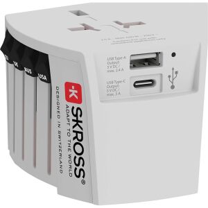 Adaptor universal Skross MUV cu porturi USB, adaptor de călătorie cu porturi de încărcare USB-A și USB-C - Adaptoare de rețea