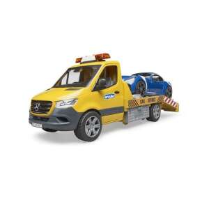 Bruder MB Sprinter transportator auto cu Roadster, transportator auto galben cu mașină albastră, mașină de jucărie pentru copii - Maşinuţe