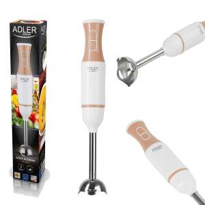 Adler AD4616 stick blender, white and beige, stainless steel, with usage examples - Hand Blender