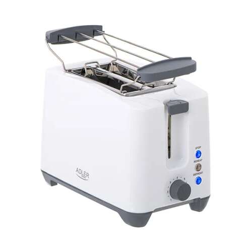 3/4 view of Adler AD3216 white toaster with bun warmer rack.