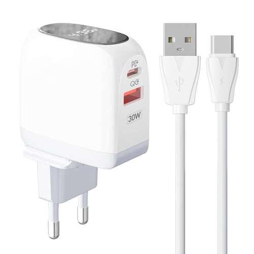 Ldnio A2522C USB-A / USB-C Hálózati töltő + USB-C kábel - Fehér (30W)