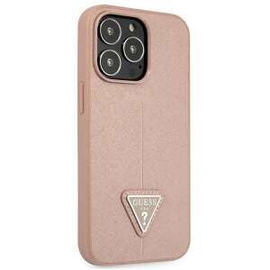 Guess Saffiano Triangle iPhone 13 Pro Max case, pink with a Guess logo - Guess