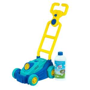 Cositoare de săpun FruBlu, o jucărie cositoare de gazon albastră și galbenă care suflă bule, cu soluție de bule - Bule de sapun