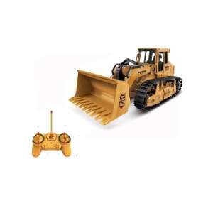 Yellow remote control bulldozer with a large scoop, perfect for kids who love construction toys - Remote control vehicle