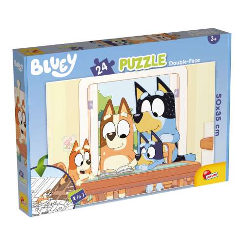 Lisciani Bluey 24 piece double-sided puzzle, featuring Bluey and her family reading a book