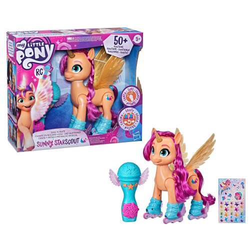 Hasbro My Little Pony: A New Generation Éneklő és görkorcsolyázó Sunny Starscout játék, egy szárnyas egyszarvú pónival, görkorcsolyával és mikrofonnal
