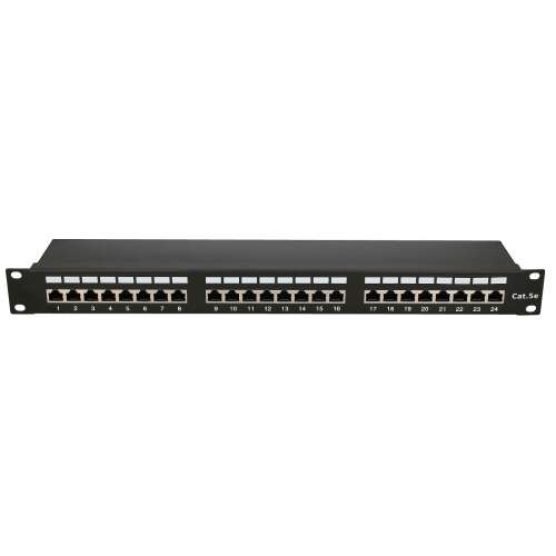 ExtraLink EX.9823 19-inch patch panel, 24 port, black, front view, numbered ports