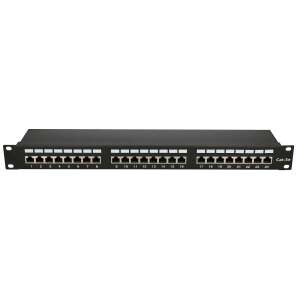 ExtraLink EX.9823 19-Zoll-Patchpanel, 24 Ports, schwarz, Vorderansicht, nummerierte Ports - Extralink