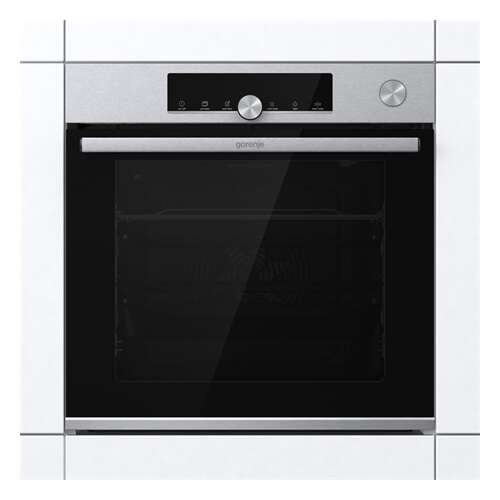 Gorenje BSA6747A04X built-in oven, stainless steel, black glass, front view