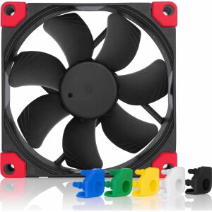 Prim-plan al ventilatorului Noctua NF-A9 PWM chromax.black.swap 90mm cu suporturi anti-vibrații colorate - Noctua Ventilator de PC