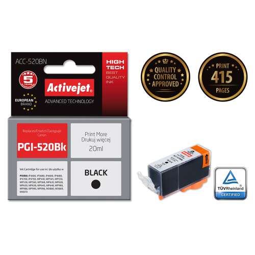 ActiveJet Canon PGI-520BK Fekete Tintakazetta - 20ml