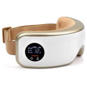 Medivon Horizon Pro Shiatsu szemmasszírozó, fehér és arany színben, digitális kijelzővel és állítható pánttal - Szépség & Egészség