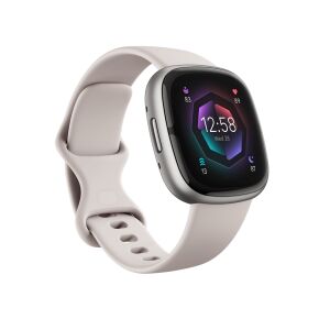 Smartwatch Fitbit Sense 2 Platinum/Biela pohľad z uhla - Smart zariadenia