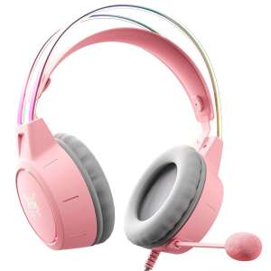 Onikuma X15 Pro Wired Gaming Headset in Pink with RGB Backlit Frame - Gaming headset