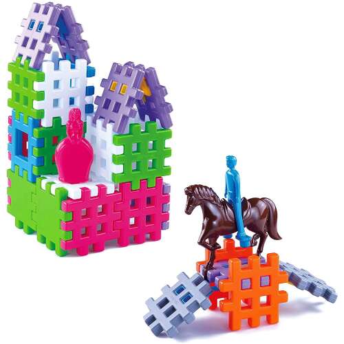 Set de blocuri de construcție din plastic Gofri, 36 de piese, include figurine de cal și călăreț, colorat și distractiv pentru joacă imaginativă