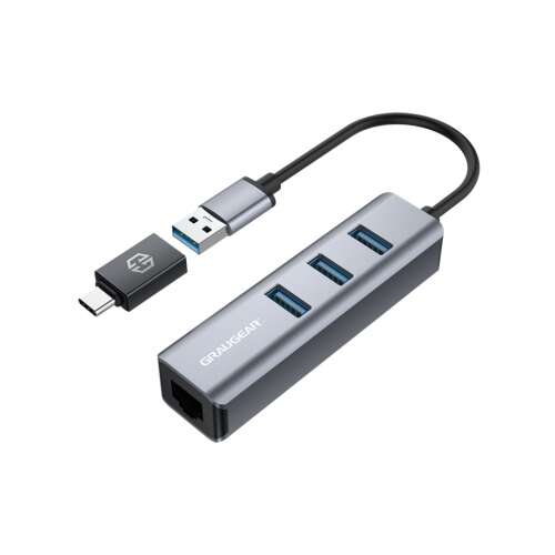 Graugear G-HUB31L-A USB Hub Ethernet adapterrel, 3 Port USB 3.0 Hub RJ45 LAN porttal