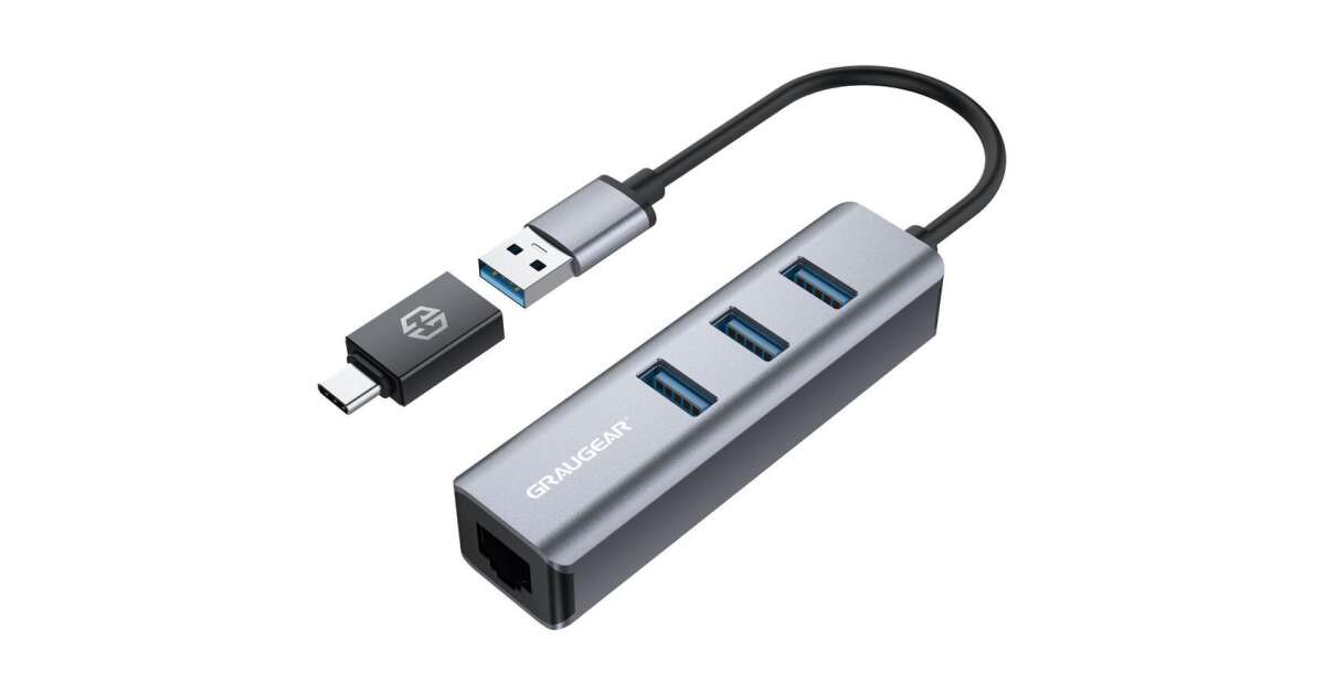 HUB USB Graugear GRAUGEAR USB-HUB 3x USB 3.0 Ports Type-A+ Gbit LAN retail 72267036