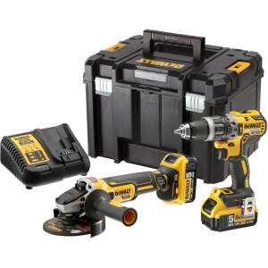 Set combinat DeWalt DCK2080P2T cu burghiu cu percuție și șlefuitor unghiular cu acumulator, 2 baterii și încărcător - Seturi de scule electrice cu acumulator