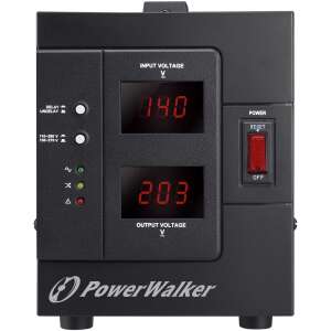 PowerWalker AVR 2000 SIV FR 2000VA / 1600W UPS, predný pohľad, zobrazujúci digitálny displej, tlačidlo napájania a logo PowerWalker - Počítače a doplnky