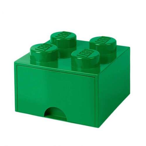 LEGO Brick Tárolódoboz, Zöld, 4 Fiókkal, Elülső Nézet - Játéktároló