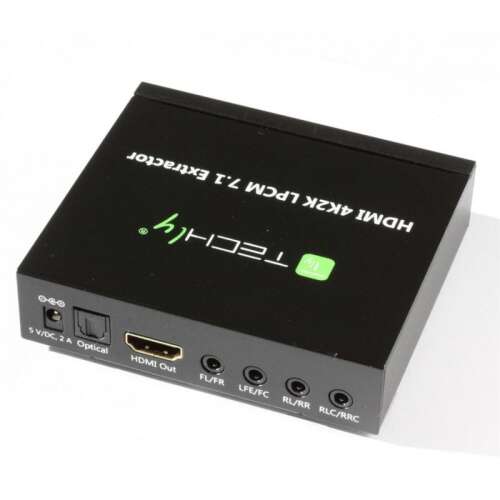 Techly HDMI 4K2K LPCM 7.1 Audio Extractor, черна кутия с HDMI, оптичен и аналогов аудио изход