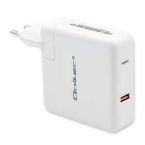 Qoltec GaN USB-C és USB-A hálózati töltő, fehér, 108W - Qoltec